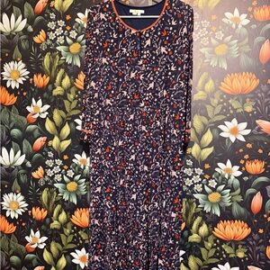 Boden Navy and Orange Floral Long Sleeve Dress